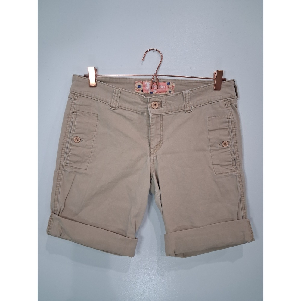 VTG Hollister Womens Tan Khaki Stretch Cuffed Utility Shorts 9 MidRise Casual